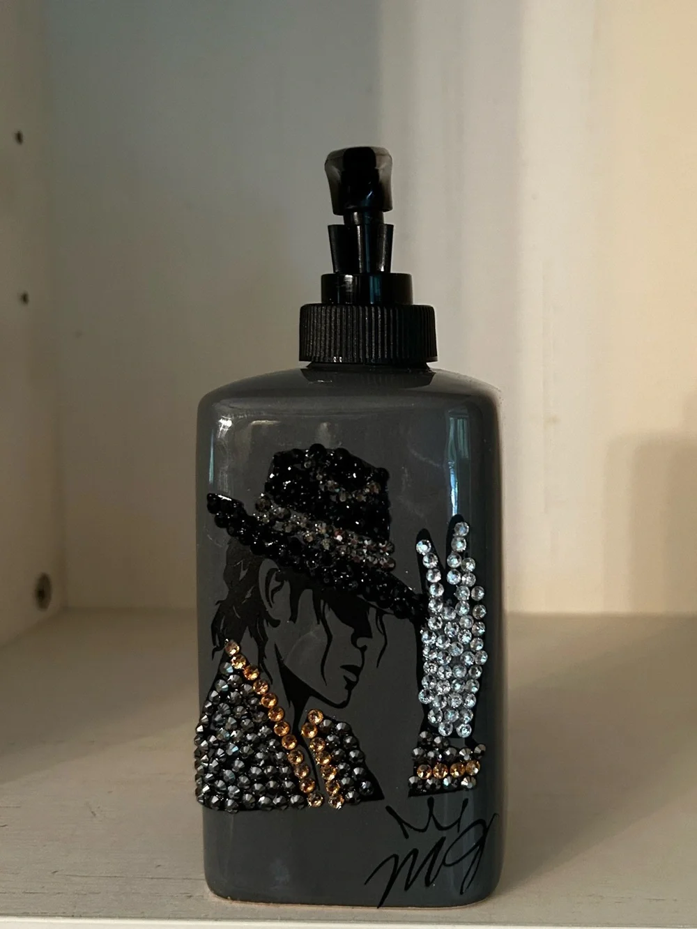Hand Soap Dispenser - Black Rhinestone Michael Jackson Design